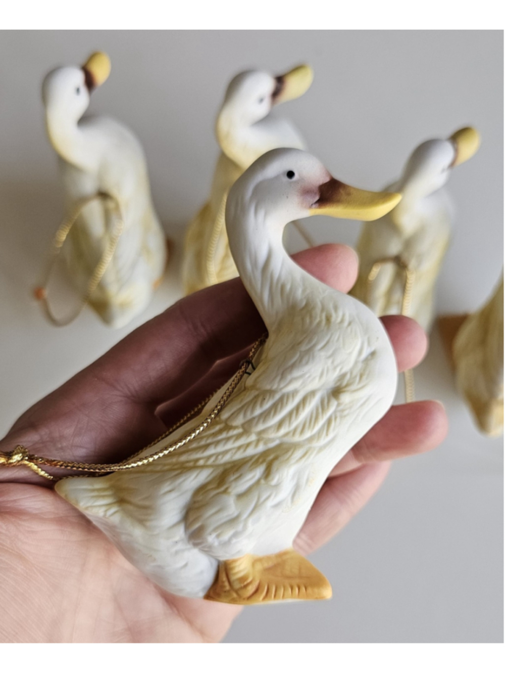 Vintage Set of 5 Bisque Porcelain White Duck Ornaments - Farmhouse Decor - Picture 9 of 12